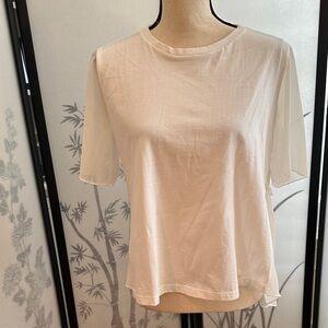 Zara Women's Short Sleeve Crew Neck Sheer Ruffled Back Tee in White